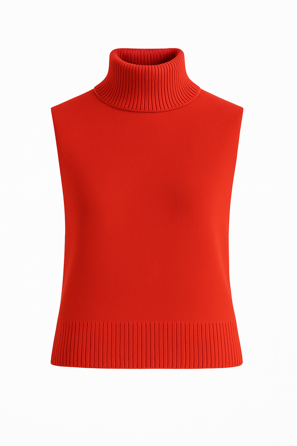 Blusa Sem Mangas Gola Alta Vermelho Scarlat
