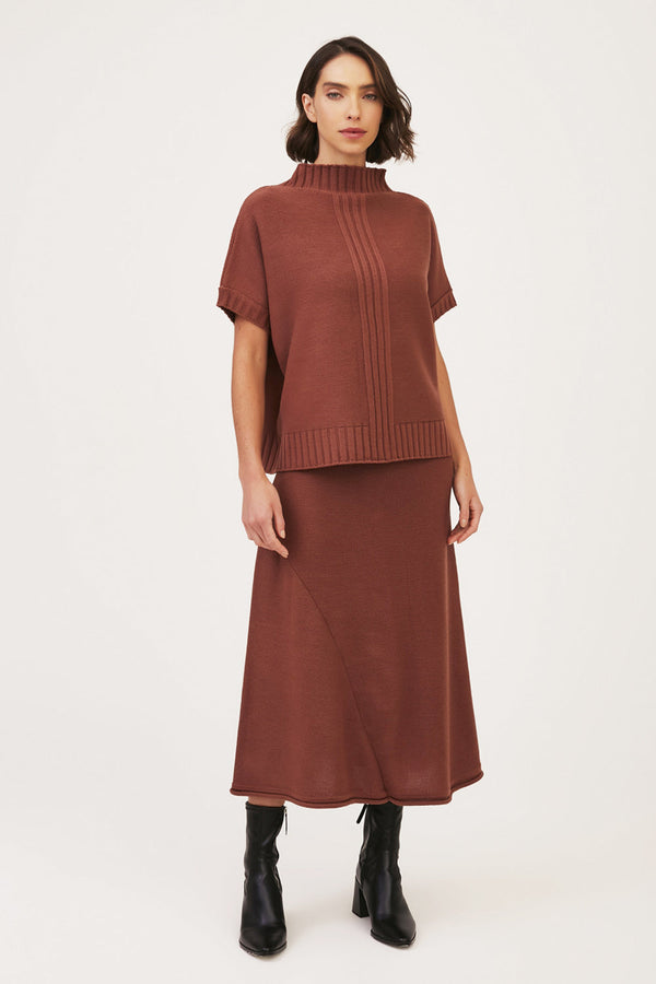 Saia Midi Em Tricot Com Recorte