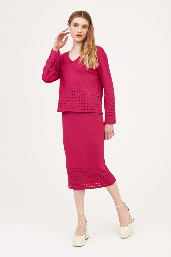 Blusa Manga Longa Em Tricot Detalhes Vazados Pink