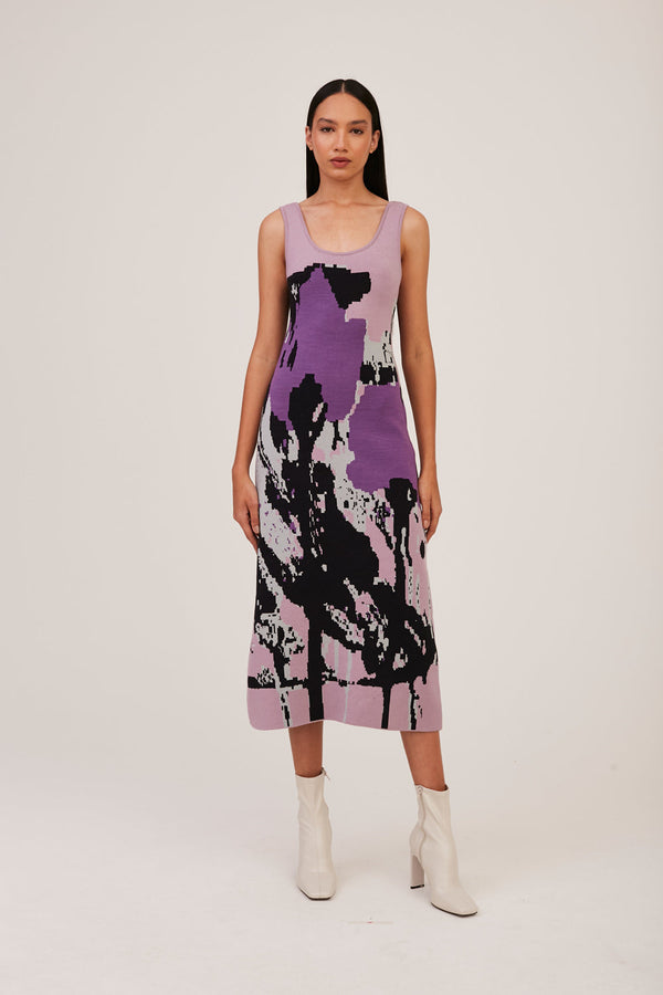 Vestido Em Tricot Jacquard Flower