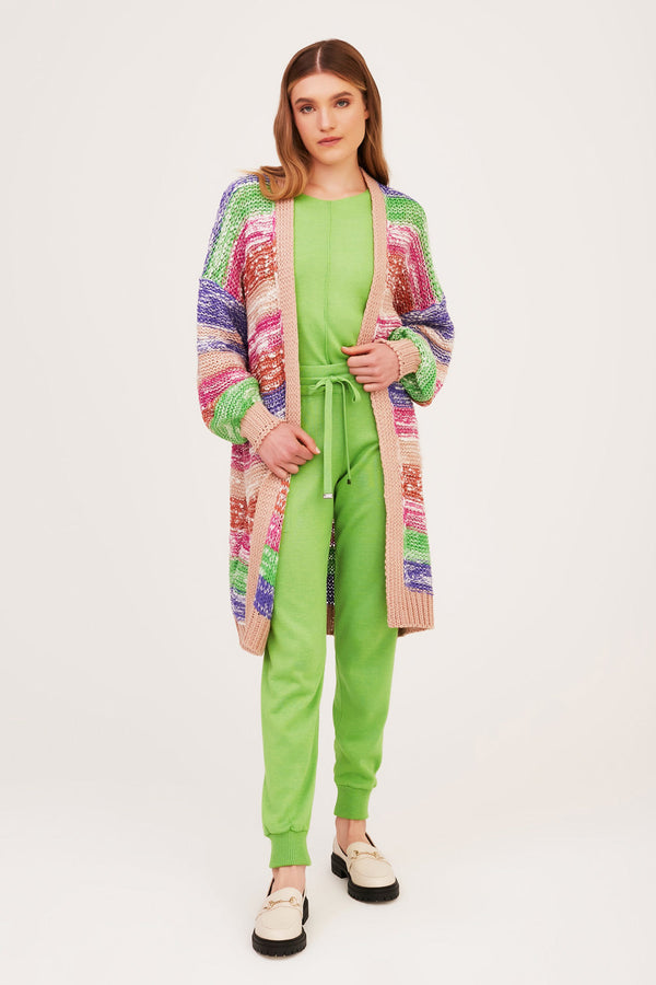 Casaco Em Tricot Mescla Listras Machiatto