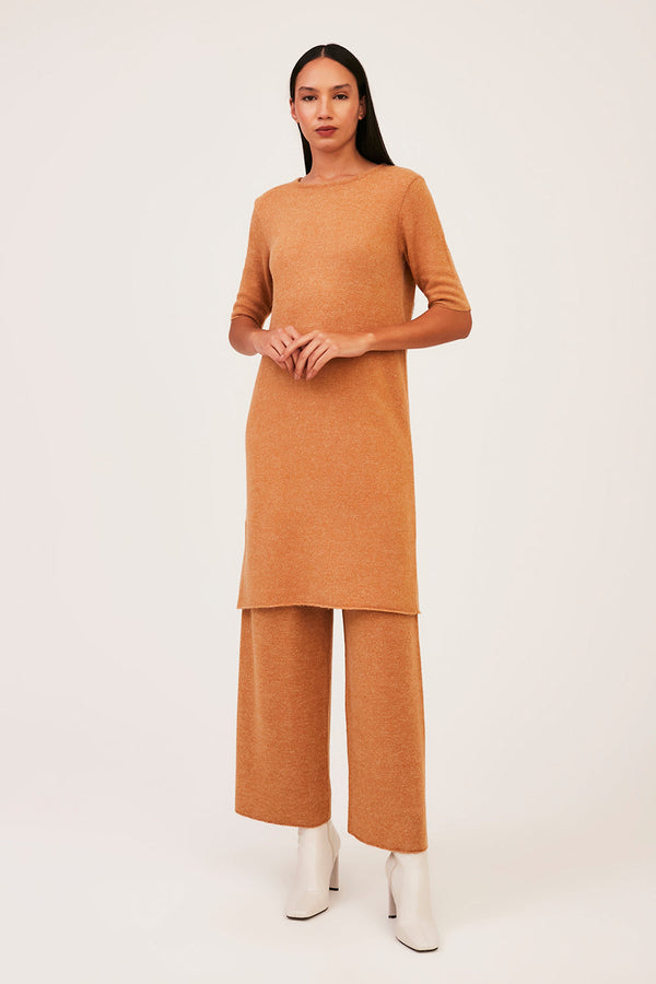 Vestido T-Shirt Em Tricot Caramel