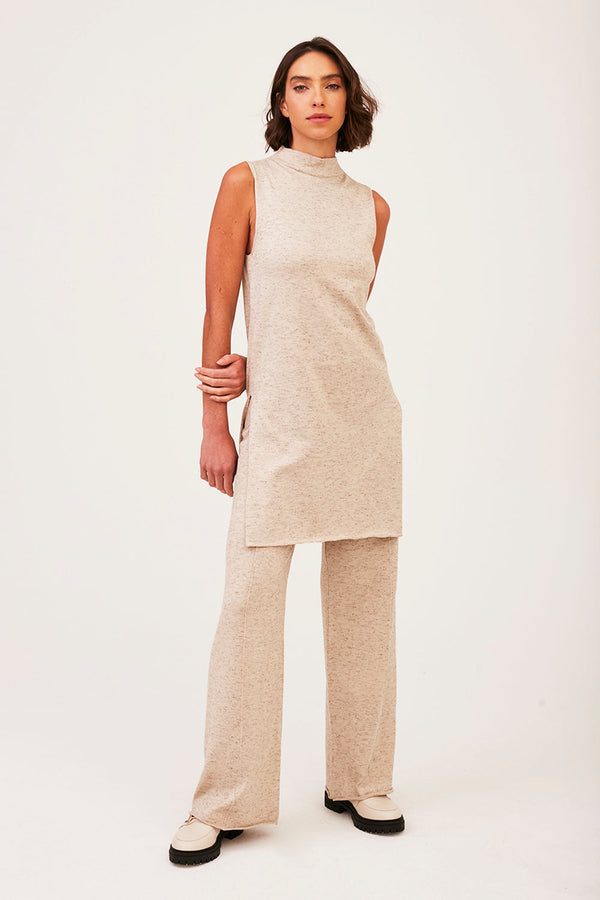 Maxi Regata Gola Alta Em Tricot Linho Papiro