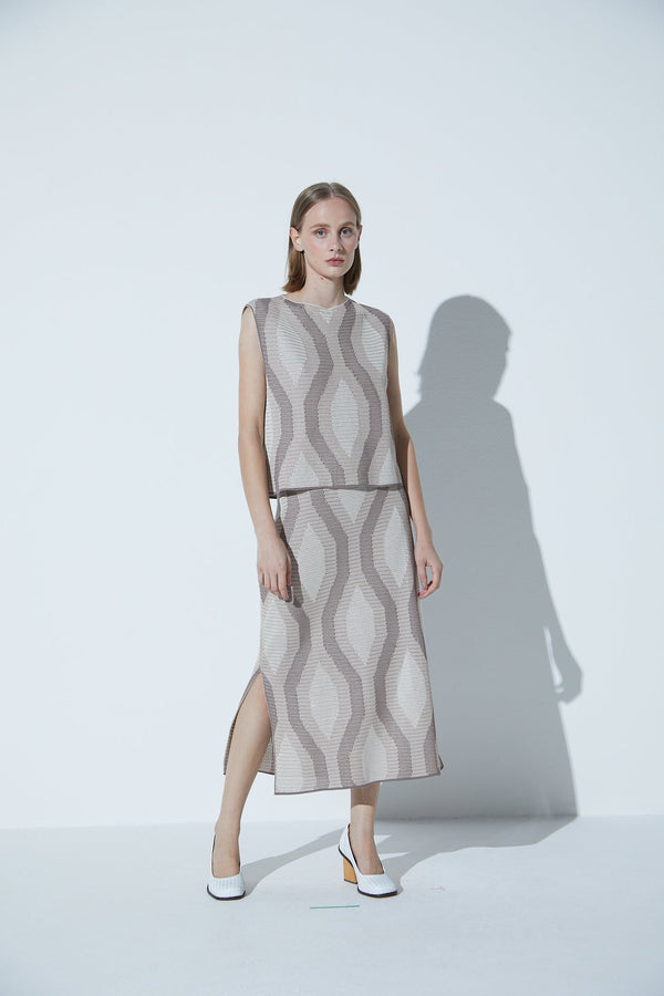 Saia Lápis Em Tricot Jacquard Mosaico Ninive