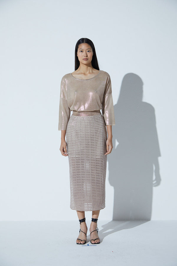 Saia Lápis Em Tricot Com Foil Lilac