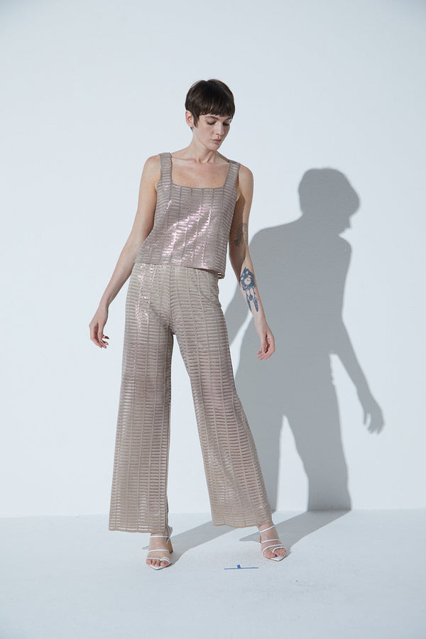 Calça Em Tricot Com Foil Lilac