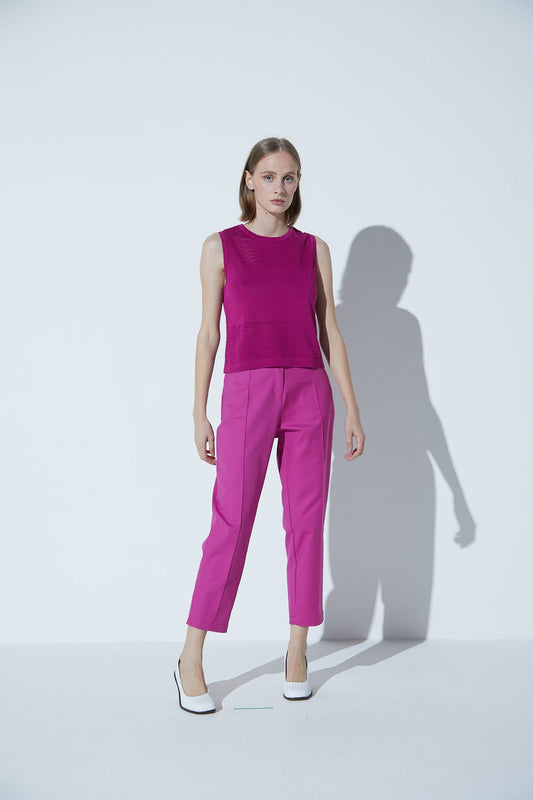 Regata Em Tricot Detalhes Telados Fucsia