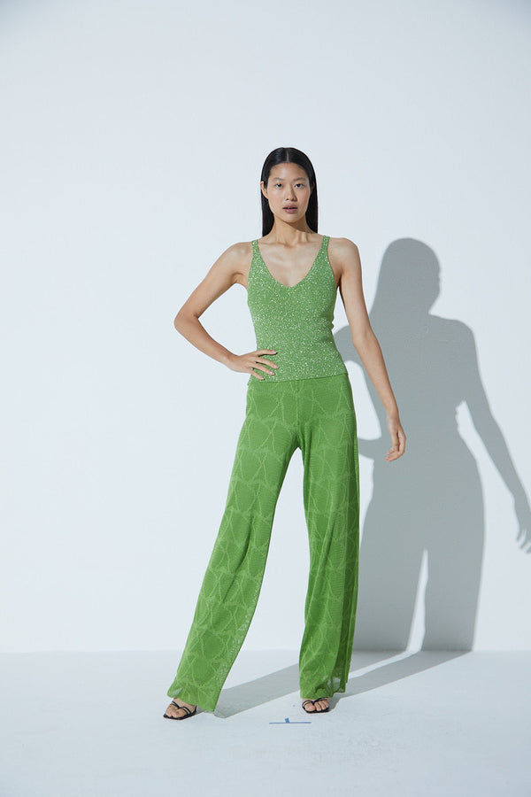 Top Alongado Em Tricot Com Lurex Maçã Verde