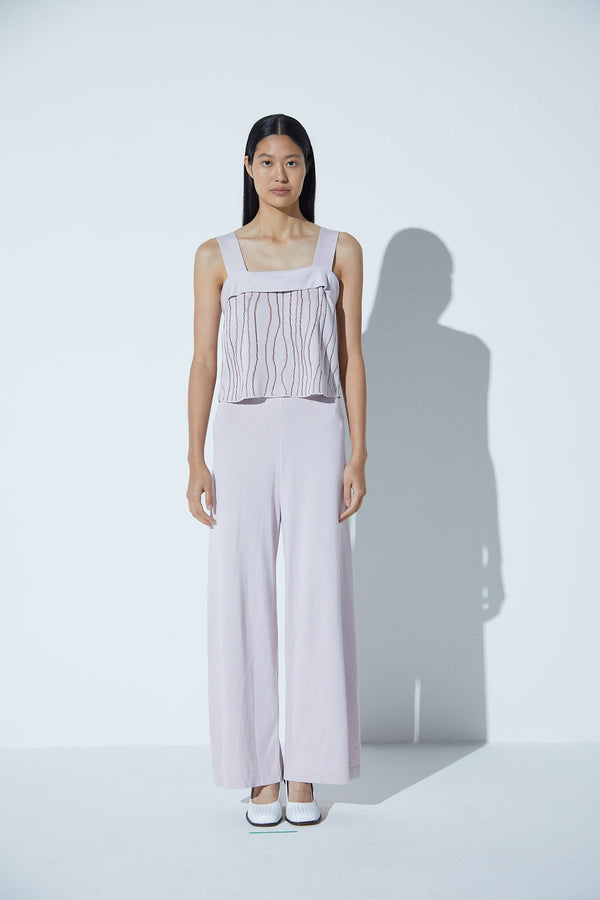 Calça Ampla Em Tricot Gray Lilac