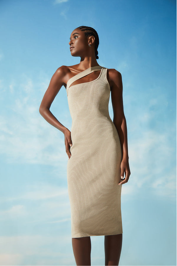Vestido Midi Em Tricot Com Alça Elos