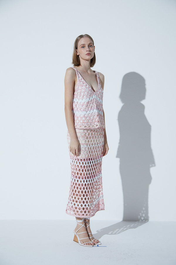 Regata Em Tricot Telado  Multicolor Pink