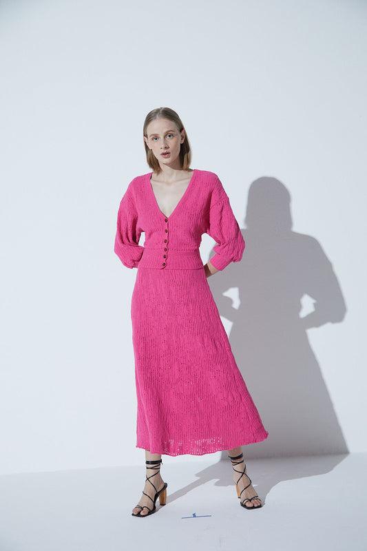Cardigan Em Tricot Rendado Floral Cassis