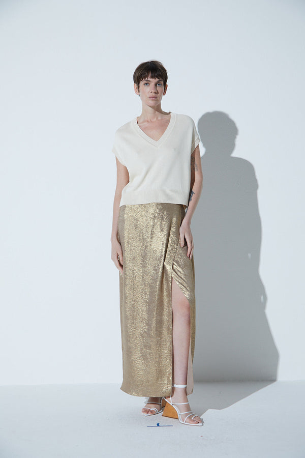 Blusa Lurex Decote V Sem Mangas Em Tricot Ninive