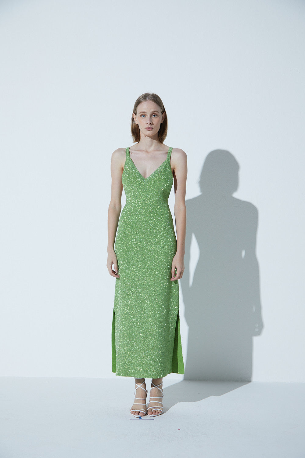 Vestido Decote Costas Profundo Em Tricot Lurex Verde