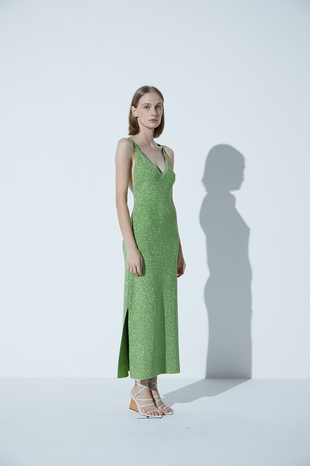 Vestido Decote Costas Profundo Em Tricot Lurex Verde