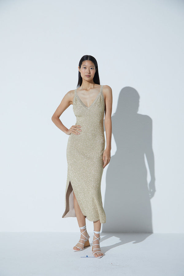 Vestido Decote Costas Profundo Em Tricot Lurex