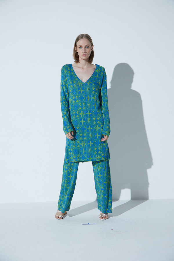 Veste Em Tricot Jacquard Squares Azul