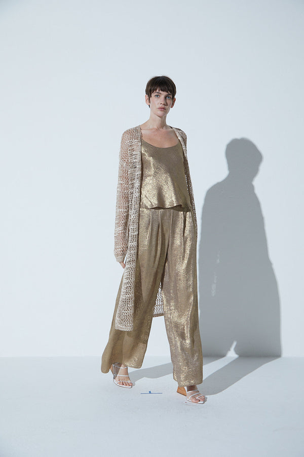 Casaco Longo Em Tricot Telado