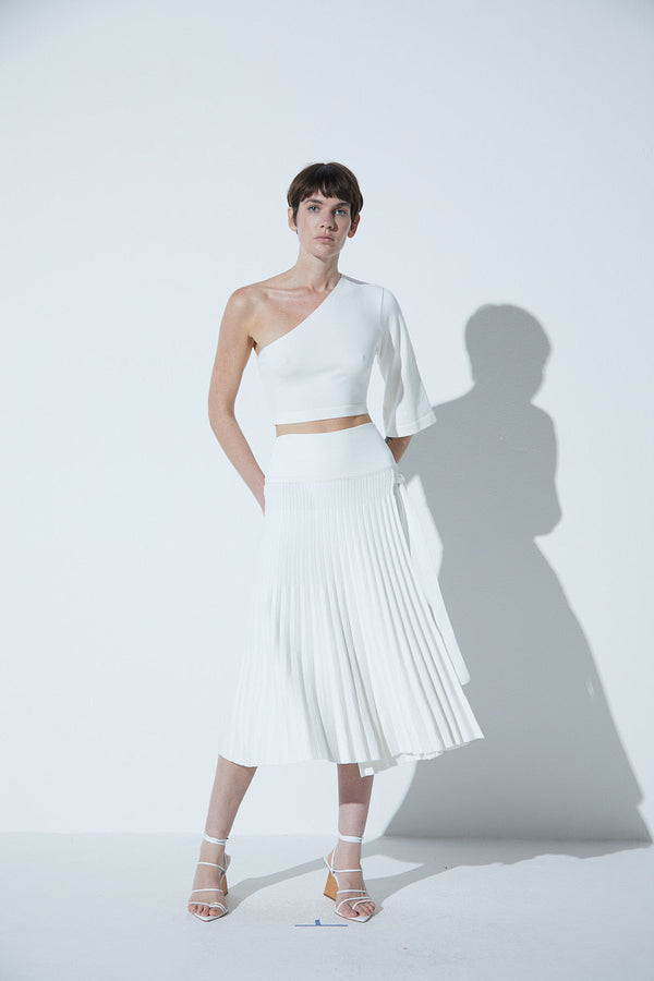 Saia Plissada Em Tricot Off-White