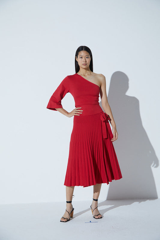 Saia Plissada Em Tricot Vermelho
