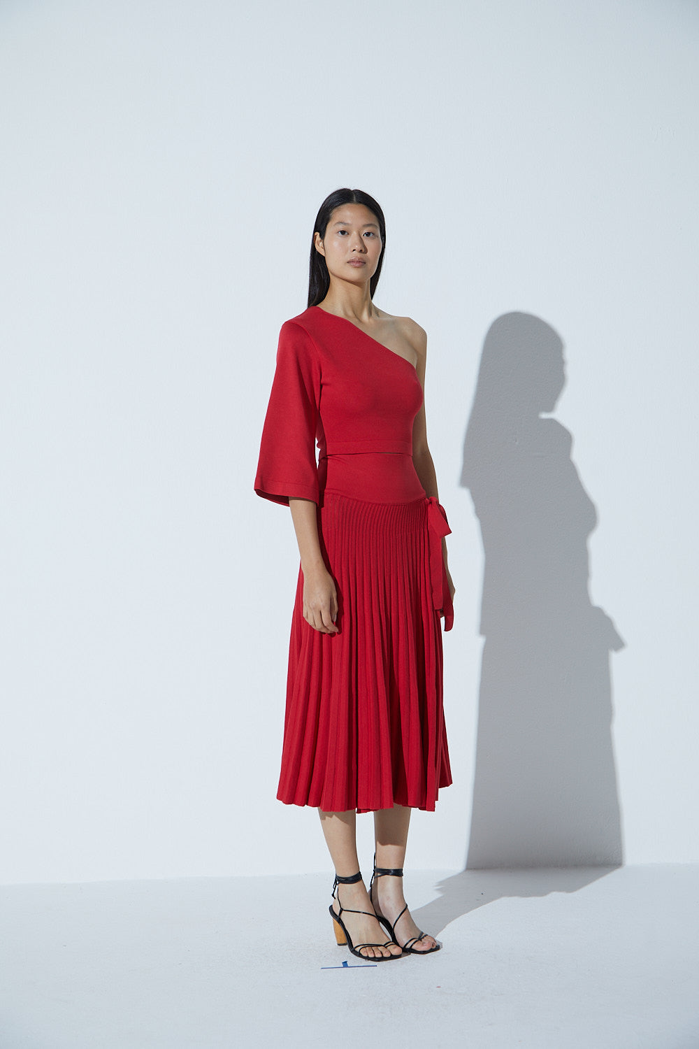 Saia Plissada Em Tricot Vermelho