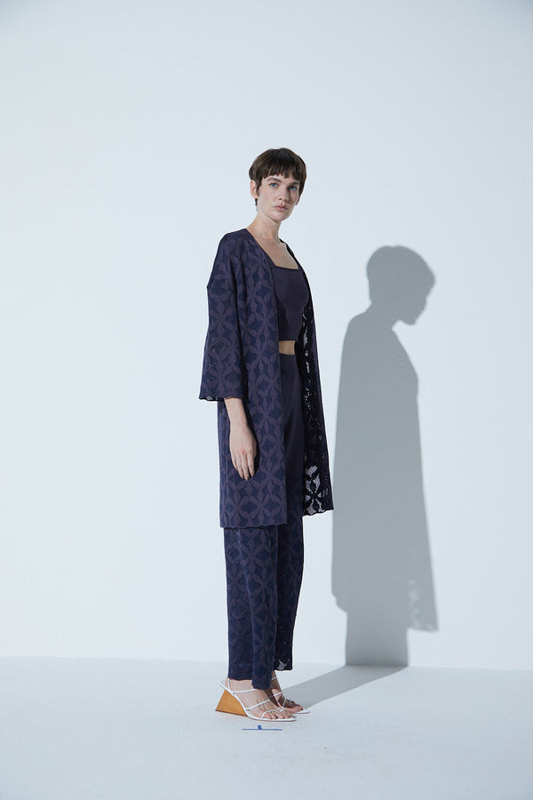 Casaco Longo Em Tricot Cobogó Azul