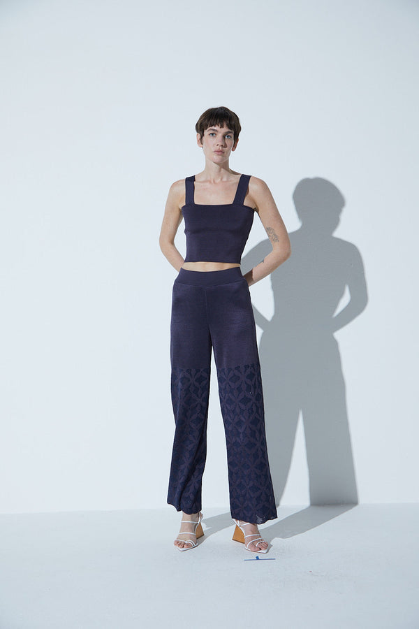 Calça Em Tricot Cobogó Azul Marinho