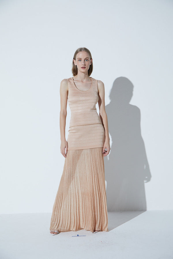 Saia Com Pala Em Tricot Nervura Champagne