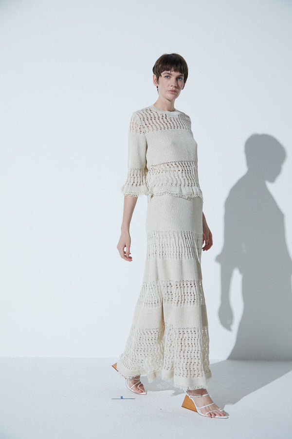 Saia Em Tricot Rendado Lurex Ninive