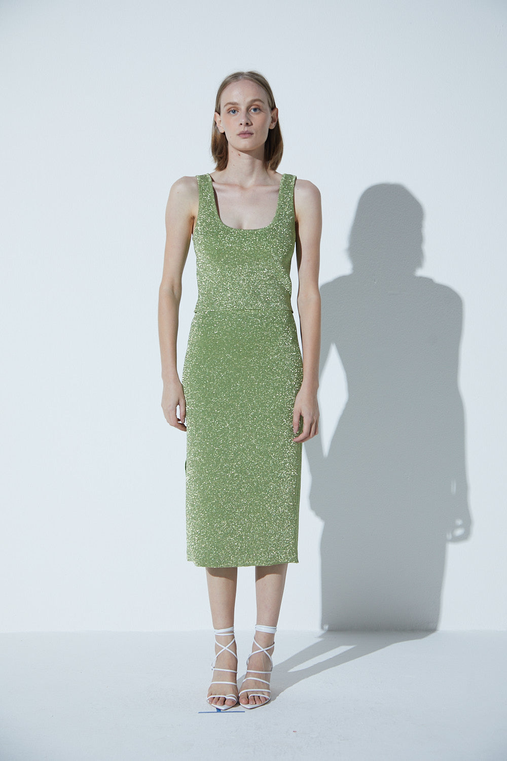 Top Com Alças Em Tricot Lurex Verde