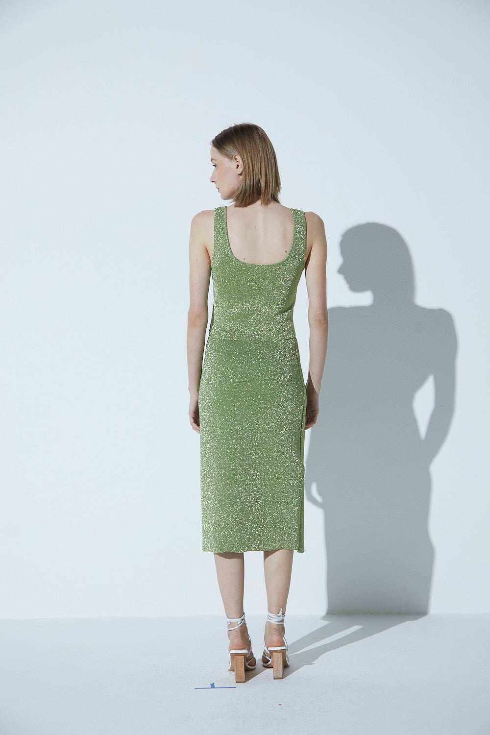 Top Com Alças Em Tricot Lurex Verde