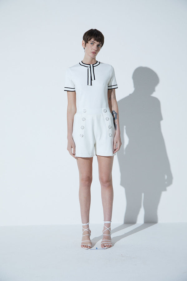 Shorts Em Tricot Navy Off-White