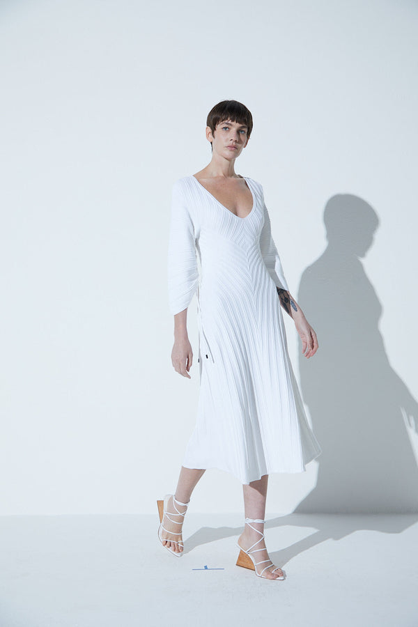 Vestido Em Tricot Com Amarração Off-White