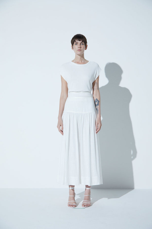 Saia Midi Detalhe Tricot Off-White