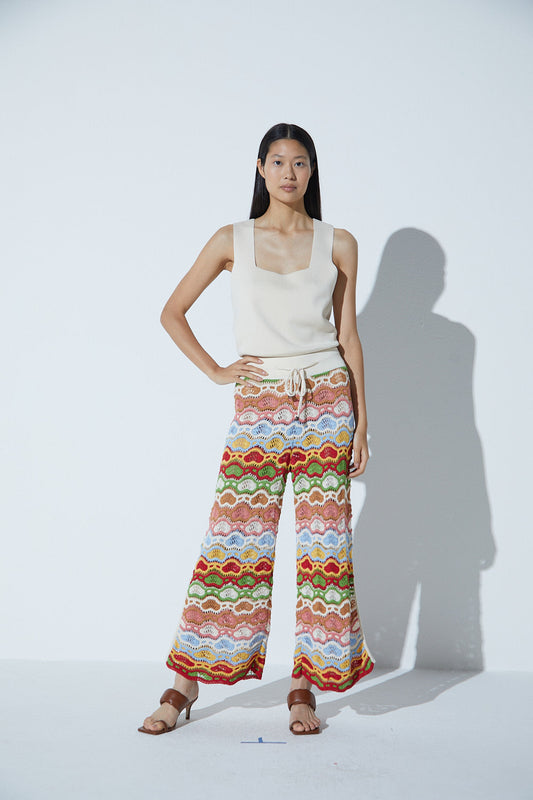 Calça Cropped Em Tricot Mix Tropical Vibrante