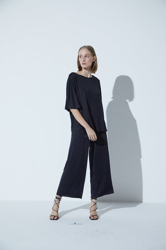 Blusa Manga Bufante Em Jersey Preto