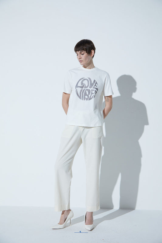 Tshirt Em Malha Love Vibes Off-White