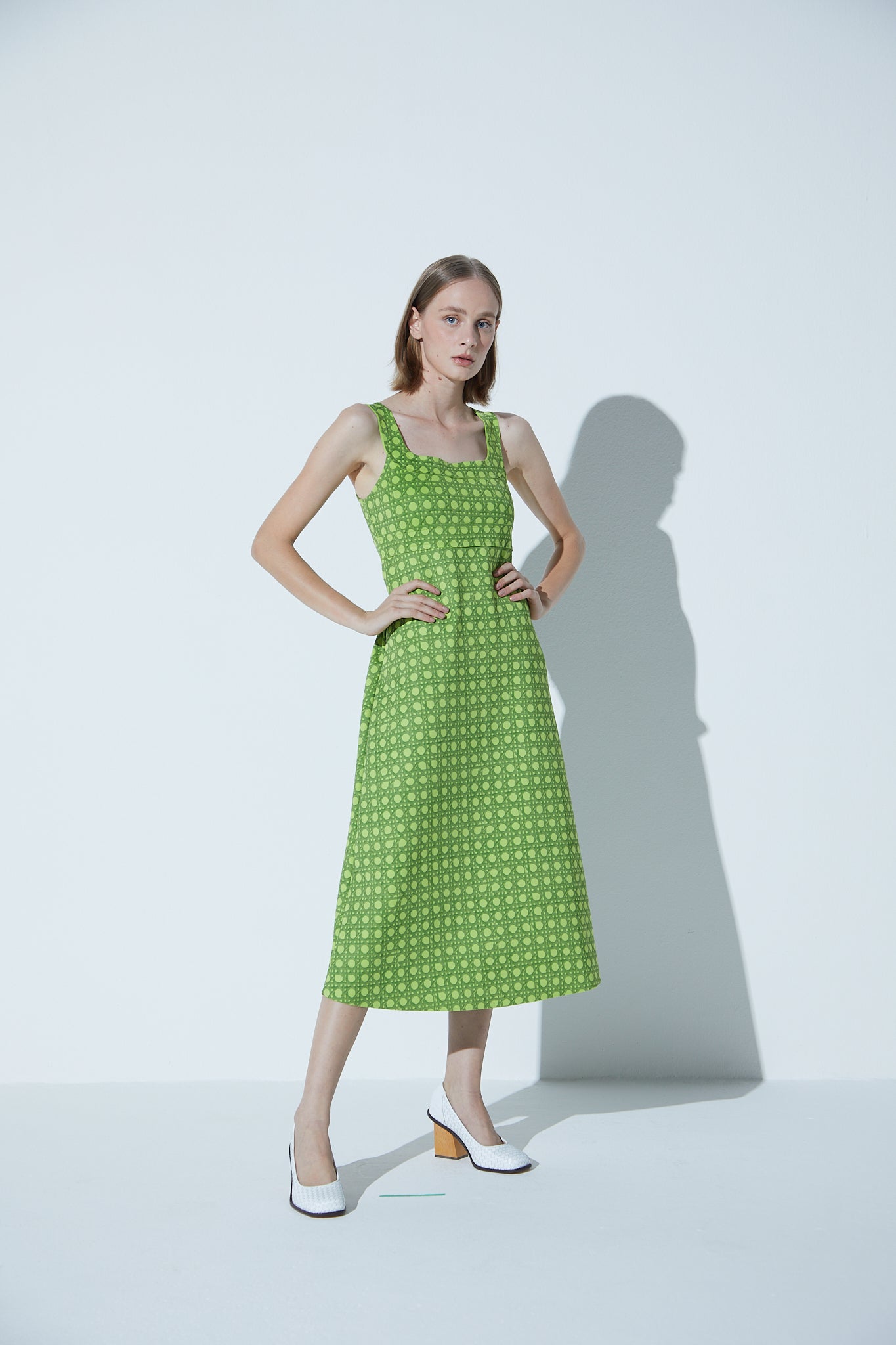 Vestido Decote Estampado Verde