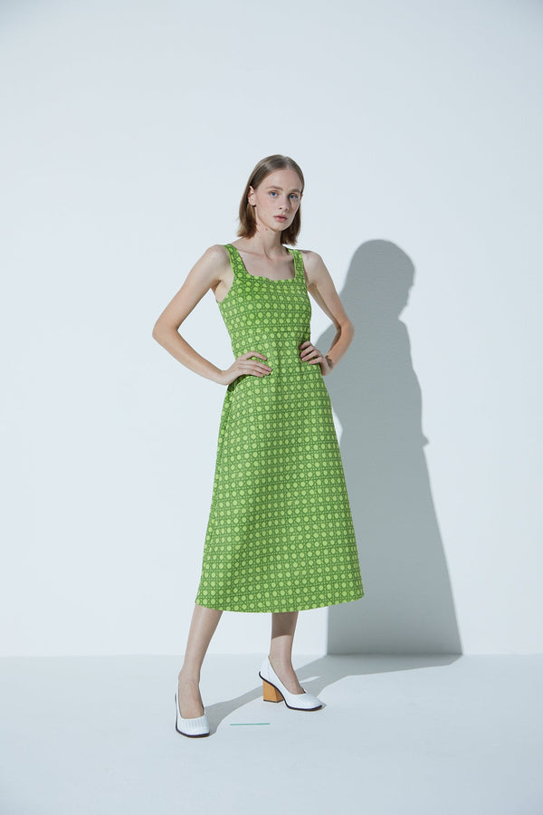 Vestido Decote Estampado Verde