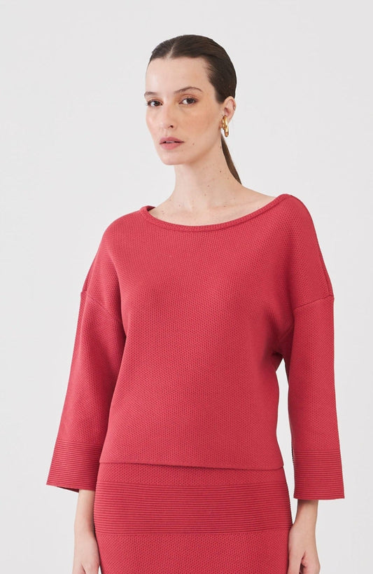 Blusa Box Punho Em Tricot Nervura Mineral Red