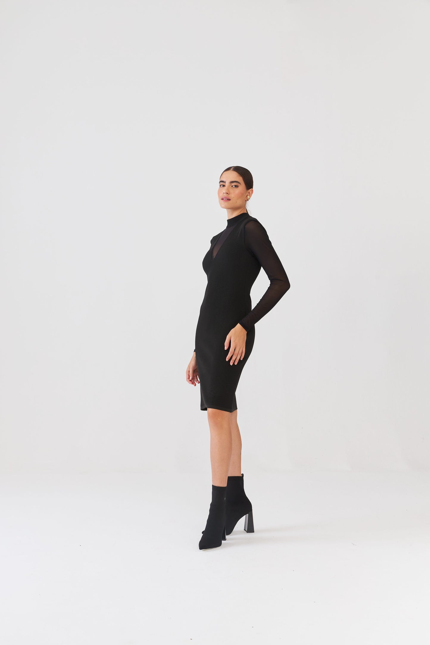 Vestido Em Tricot Com Transparência Preto