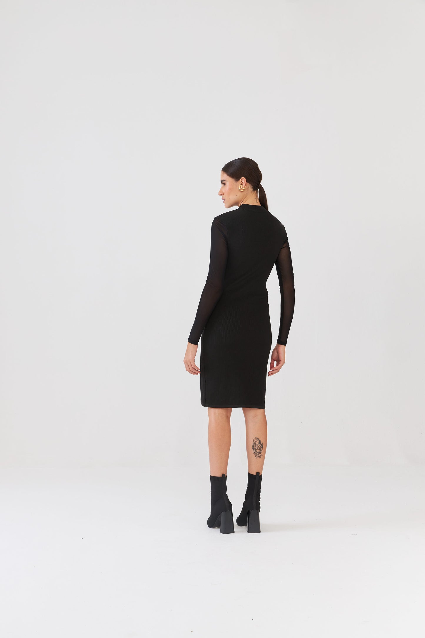 Vestido Em Tricot Com Transparência Preto