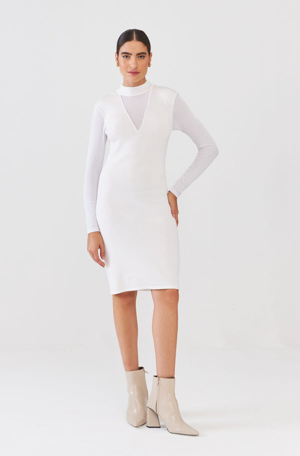 Vestido Em Tricot Com Transparência Off White