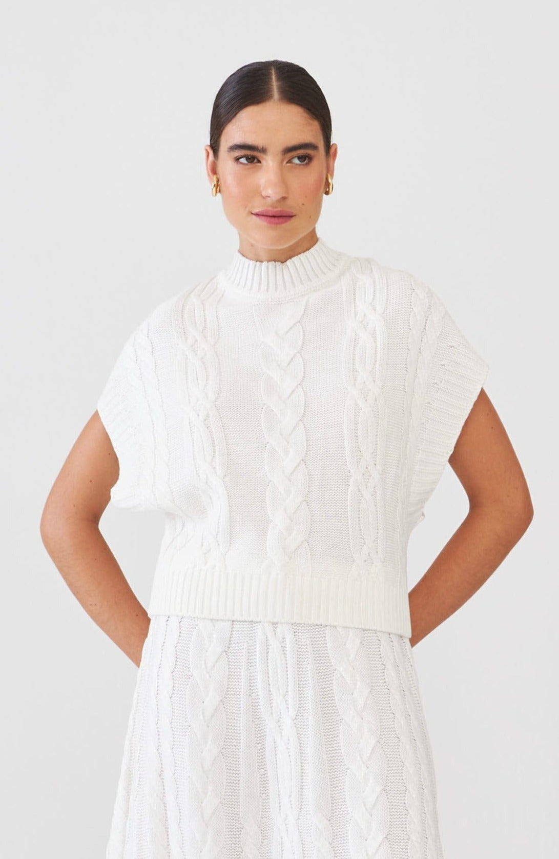 Colete Em Tricot Tranças Com Foil Off White