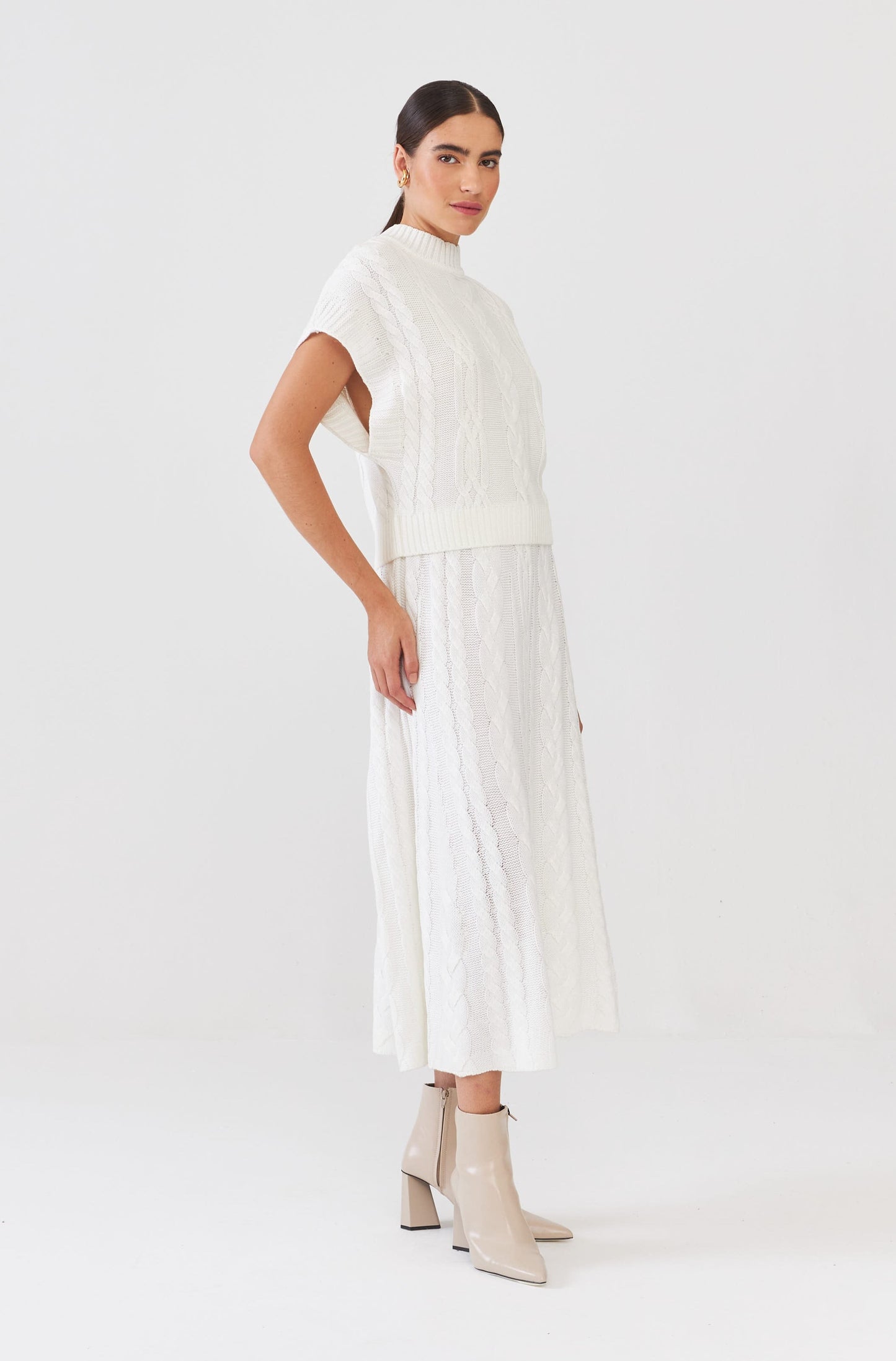 Colete Em Tricot Tranças Com Foil Off White