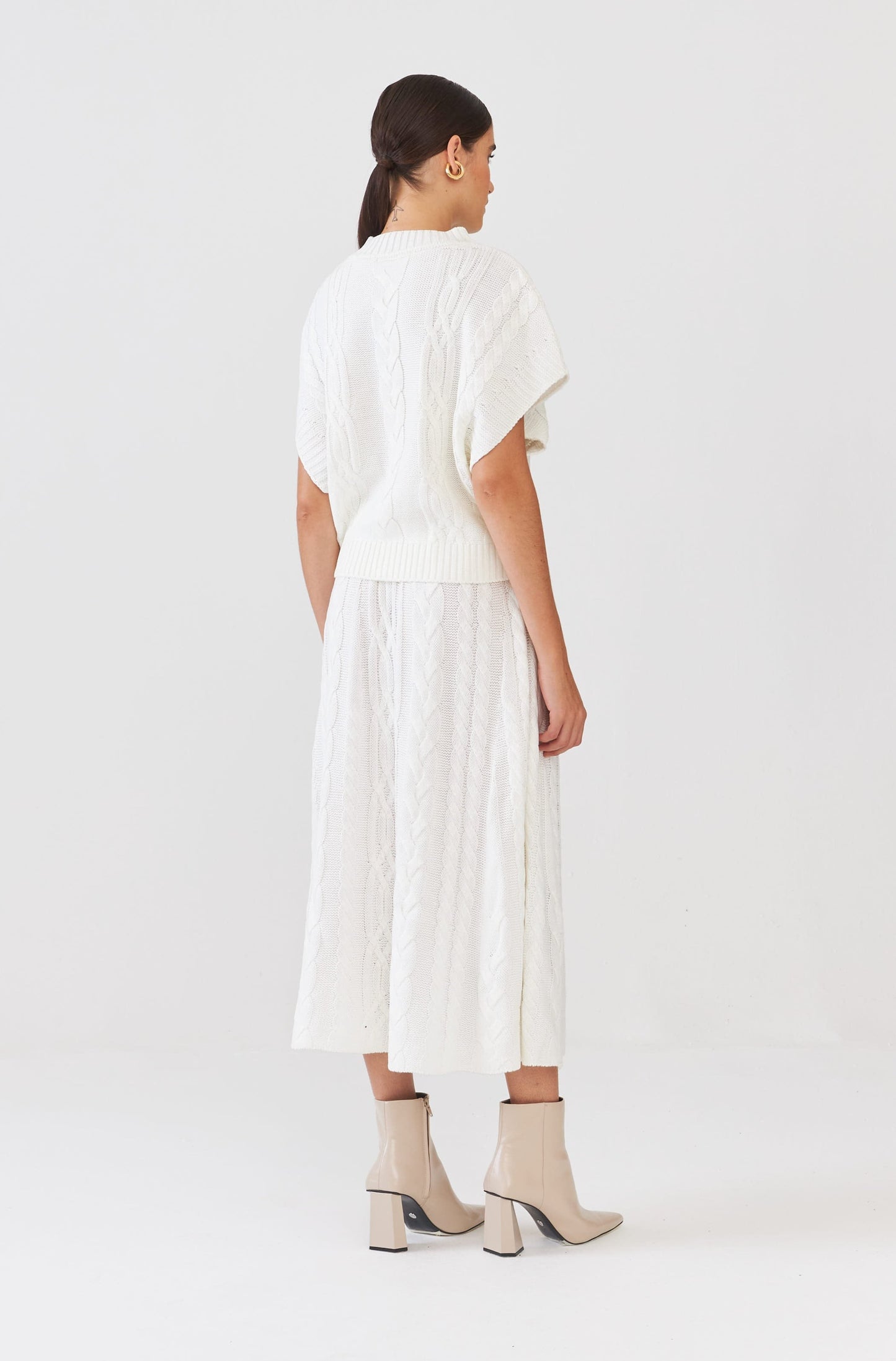 Saia Midi Em Tricot Tranças Com Foil Off White