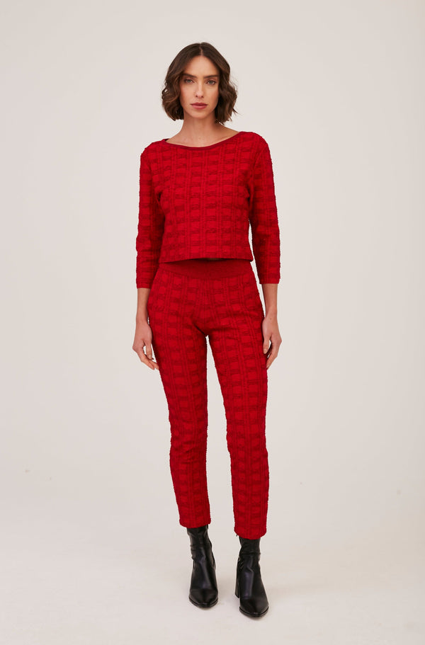 Blusa Decote Canoa Manga 3/4 Em Tricot Tweed Lava